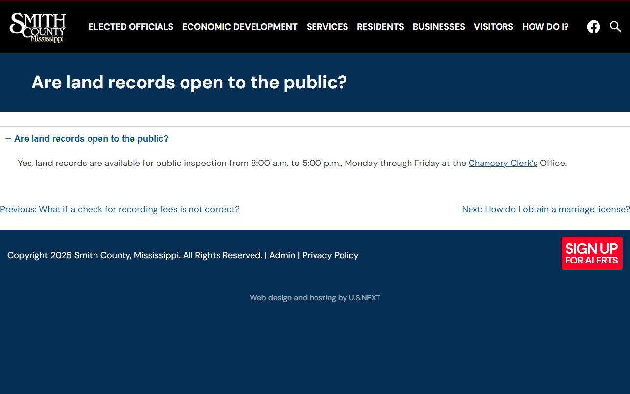 Land records inspection FAQ contrasting Smith County Circuit Clerk duties