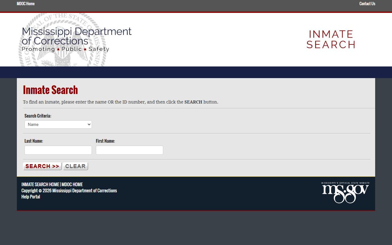 Smith County arrest records lookup on the Mississippi MDOC statewide inmate search