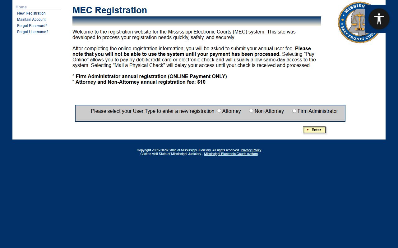 Smith County court records PAMEC public registration screen