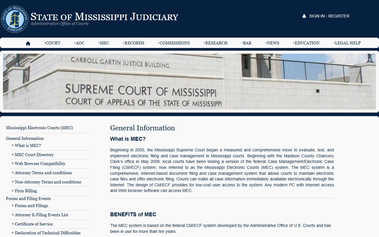 Smith County court records MEC general information page describing electronic access