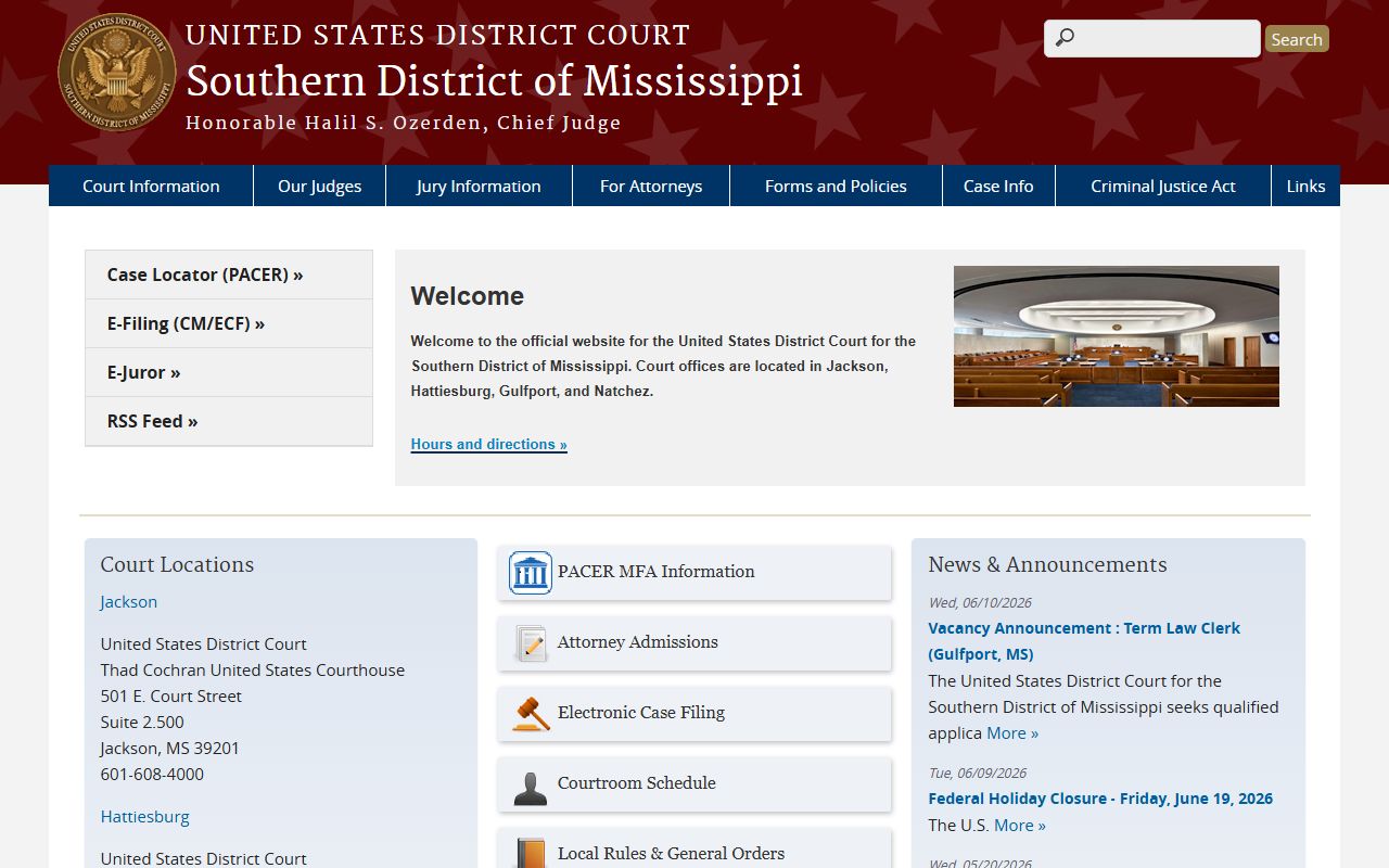 Smith County Circuit Court federal counterpart, the U.S. District Court for the Southern District of Mississippi