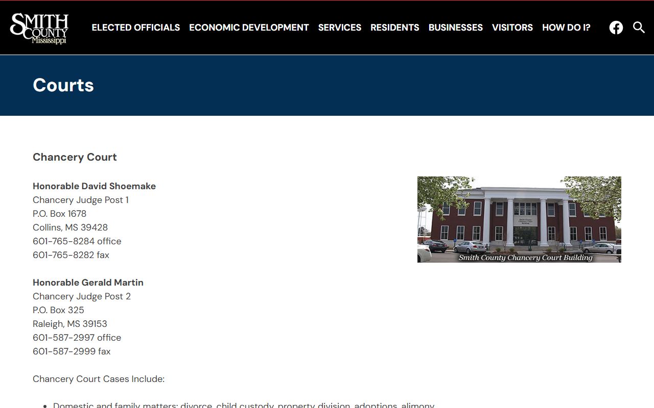 Smith County courts page describing the court system and case records