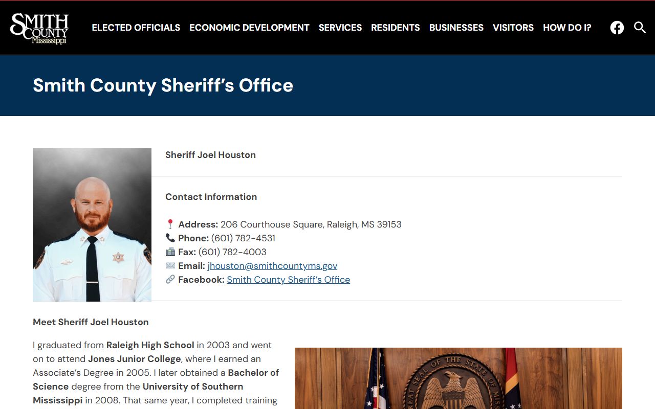Smith County Sheriff's Office page with inmate search and jail services