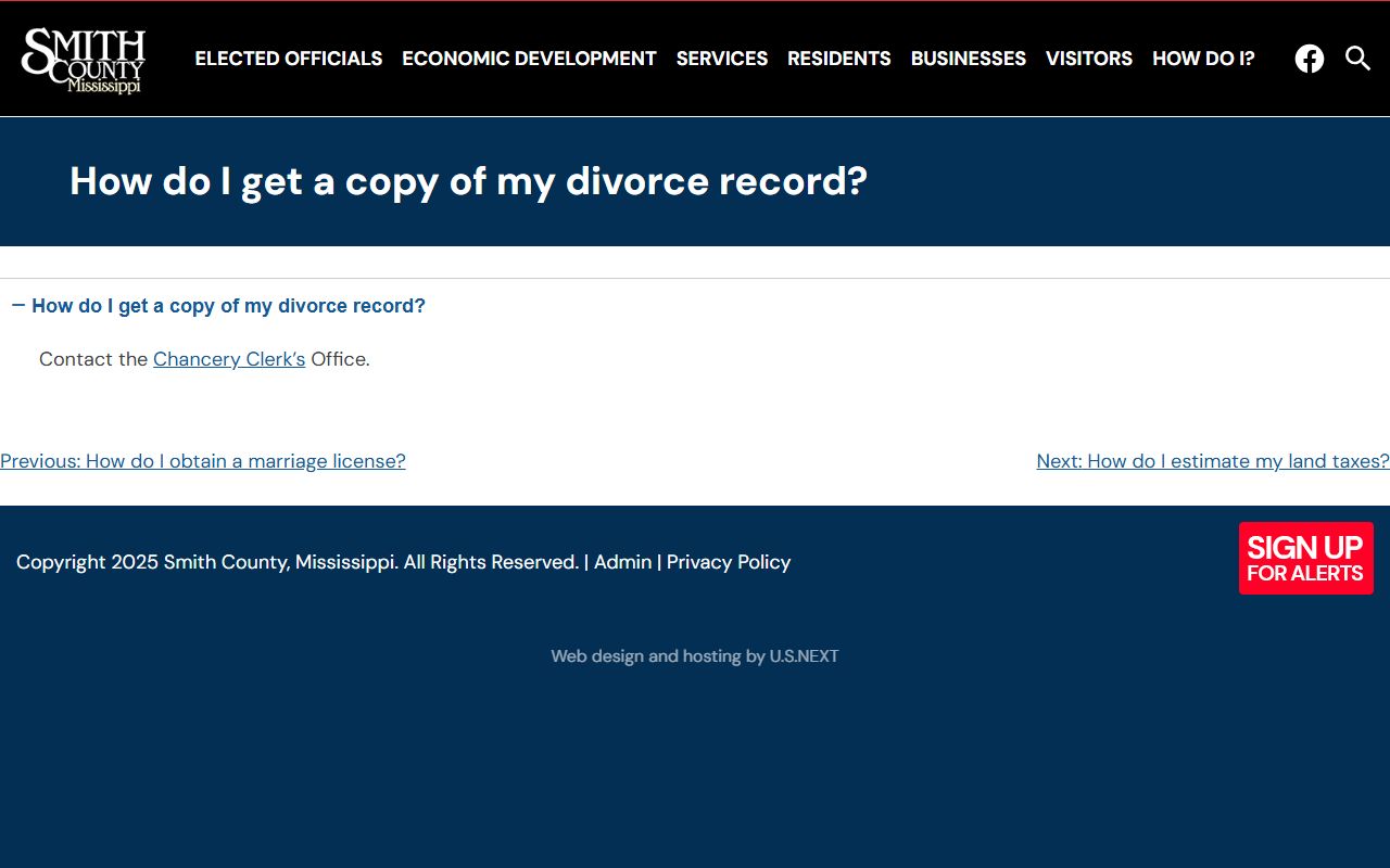 Smith County divorce record FAQ pointing to the Chancery Clerk