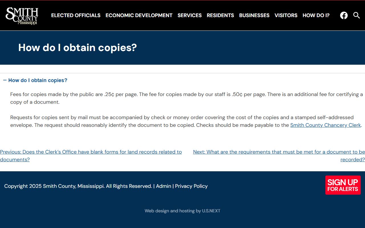 Smith County probate copy request FAQ from the Chancery Clerk