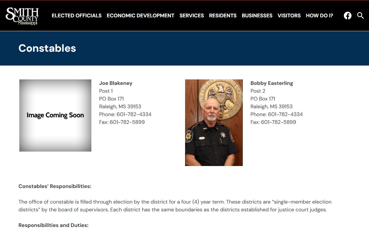 Smith County warrant service by constables on the official county constables page
